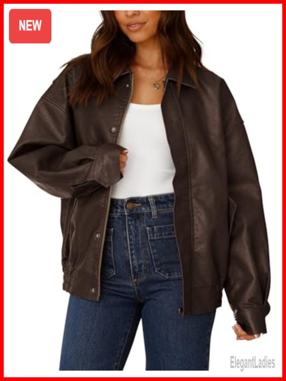 Women's Faux Leather Motorcycle Jacket Open Front Zip Up Oversized Biker Coat